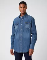 Koszule męskie - Męska Koszula Jeansowa Wrangler Ls Workshirt Tinted Blue W5D1Ak725-S - miniaturka - grafika 1