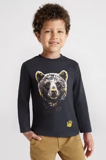 Bluzki dla chłopców - Bluzka chłopięca z niedźwiedziem - czarna - grafika 1