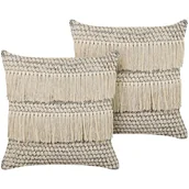 Poduszki dekoracyjne - 2 bawełniane poduszki dekoracyjne z frędzlami 35 x 55 cm beżowe IRESINE - miniaturka - grafika 1