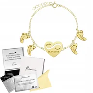 Bransoletki - Bransoletka Złota z Sercem STÓPKI Imię Dziecka Dzień Mamy SREBRO 925 GRAWER - miniaturka - grafika 1