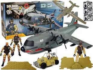 LEANToys Zestaw Militarny Ogromny Samolot Wojskowy 87 cm z Dźwiękami Światłami Akcesoria Wojskowe 7888 - Zabawki zdalnie sterowane - miniaturka - grafika 1
