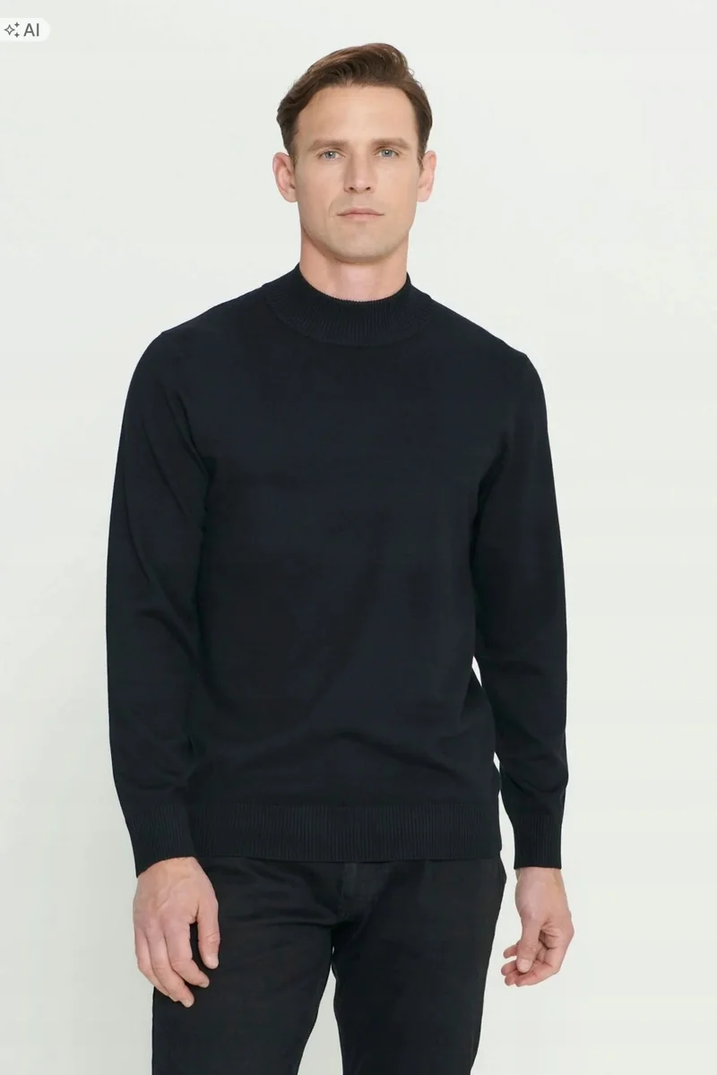 GŁADKI CZARNY SWETER MĘSKI Z PÓŁGOLFEM MINIMALISTYCZNY 3XL 5IA