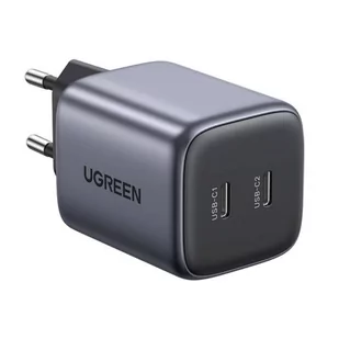 Ładowarka sieciowa UGREEN CD294, 2x USB-C, GaN, PD3.0, QC4.0, 45W (szary) - Ładowarki do telefonów - miniaturka - grafika 1