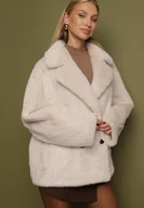 Kurtki damskie - Beżowa Kurtka Futerko o Dwurzędowym Kroju Oversize Nalizana - miniaturka - grafika 1