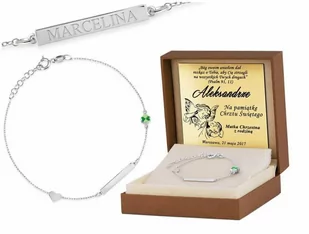 Srebrna Bransoletka 925 Koniczynka Serce ID Grawer - Pamiątka Pierwszej Komunii Świętej - miniaturka - grafika 1