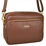 Torebki damskie - VEZZE włoska skórzana torebka brąz koniak złote okucia - miniaturka - grafika 1