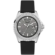 Zegarki męskie - Srebrny zegarek męski Guess Day Date z czarnym paskiem GW0396G1 - miniaturka - grafika 1