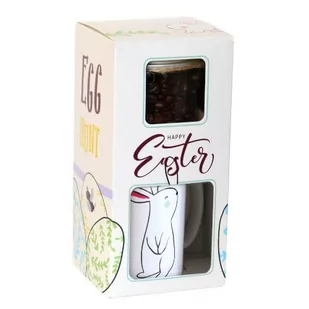 HAPPY EASTER zestaw – pojemnik z kawą aromatyzowaną , smak do wyboru + porcelanowy kubek z zajączkiem prezent upominek na wielkanoc - Cappuccino i kawy smakowe - miniaturka - grafika 1