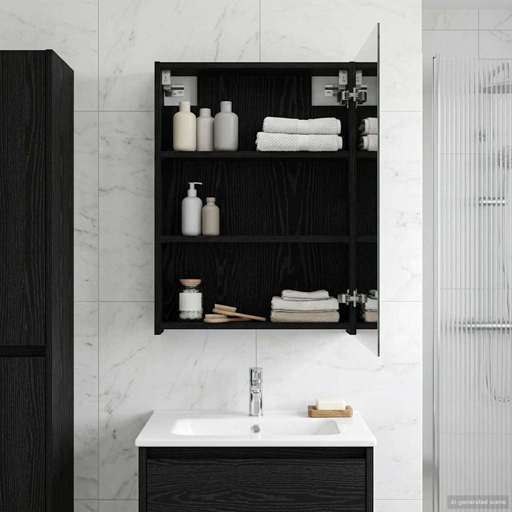 vidaXL vidaXL Szafka z lustrem do łazienki Czarny Dąb 50 x 14,5 x 70 cm