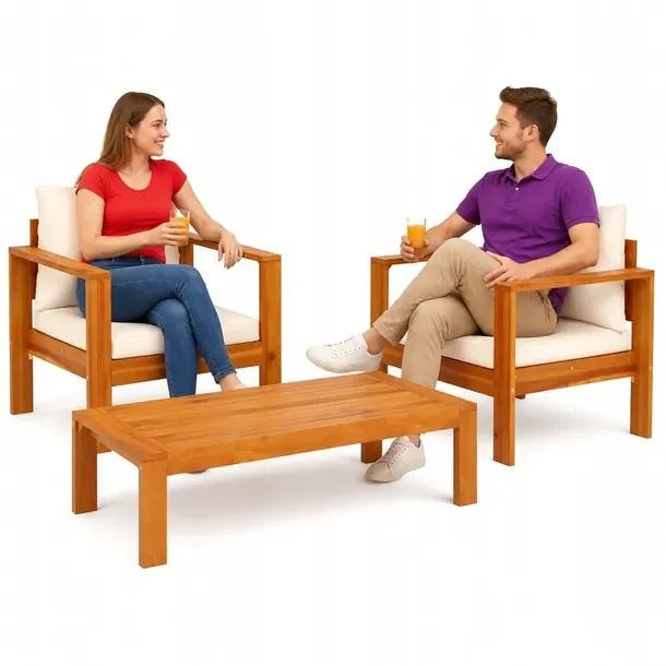 Modułowy zestaw mebli ogrodowych z drewna akacjowego kremowy, 100x50x27 cm