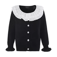 Swetry damskie - Naemi Damski słodki kardigan z koronkowym kołnierzem dla lalek akryl czarny rozmiar M/L, czarny, M - miniaturka - grafika 1