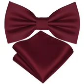 Krawaty i muchy męskie - Zestaw mucha + poszetka - bordowy GŁADKIE - miniaturka - grafika 1