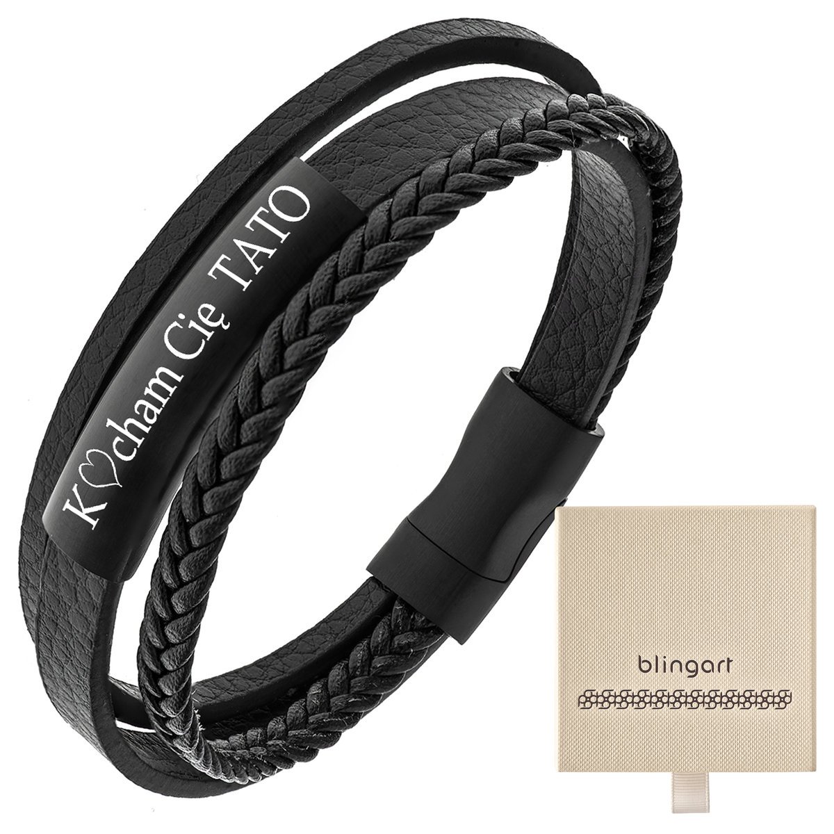 Bransoletka z GRAWEREM skórzana męska / damska ple