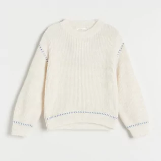 Swetry dla dziewczynek - Reserved - Sweter z przeszyciami - Kremowy - grafika 1