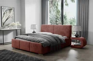 Łóżka - Łóżko tapicerowane AGMAT FIGO z wezgłowiem, 200 x 200 cm, łóżko podwójne z podstawą łóżka i stelażem z metalowych listew, tkanina welurowa: czerwony - miniaturka - grafika 1