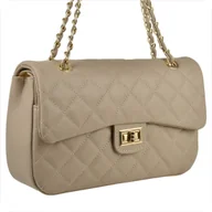 Torebki damskie - Śliczna skórzana torebka pikowana beżowa - miniaturka - grafika 1