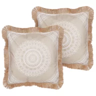Poduszki dekoracyjne - 2 poduszki dekoracyjne z frędzlami 45 x 45 cm beżowo-biała GERANIUM - miniaturka - grafika 1