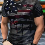Koszulki męskie - TEMU Męska T-shirt z nadrukiem flagi amerykańskiej - krótki rękaw, okrągły dekolt, lekki poliestr, styl letni, regularny krój, styl codzienny|Styl - miniaturka - grafika 1