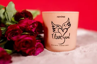 I LOVE YOU SKRZYDŁA sojowa, perfumowana świeca zapachowa na prezent w różowym szkle RAVINA zapach La Via E Bella - Świece - miniaturka - grafika 1