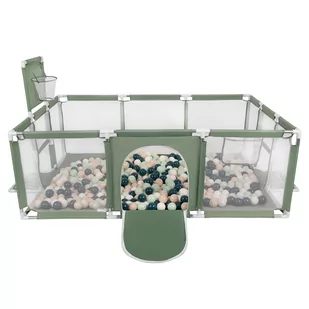 Selonis Boisko BO-100X z piłeczkami 6cm zielony: ciemny turkus-pastelowy beż-biały-mięta 180x122x62/100piłek Zabawka kojec - Łóżeczka i kojce - miniaturka - grafika 1