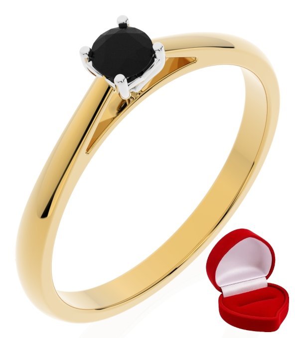 ZŁOTY PIERŚCIONEK ZARĘCZYNOWY 585 14k CZARNY BRYLANT 0,14 ct R23