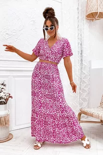 WZORZYSTY KOMPLET SPÓDNICA MAXI+WIĄZANY TOP-RÓŻOWY - Olika - Komplety damskie - miniaturka - grafika 1