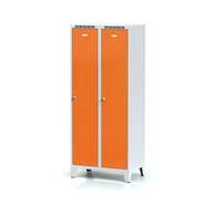 Szafki BHP - Alfa 3 Metalowa szafka ubraniowa z przegrodą, na nogach, pomarańczowe drzwi, zamek cylindryczny 1261540 - miniaturka - grafika 1
