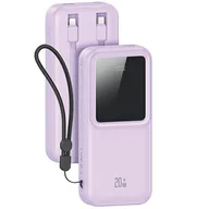 Powerbanki - USAMS Powerbank z wbudowanymi kablami USB-C+Lightning 30000 mAh 20W PD+Qc 3.0 Fast Charge X-chel Series fioletowy/purple 30KCD21303 (US-CD213) - miniaturka - grafika 1
