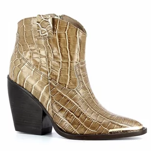Beżowe skórzane botki kowbojki CARINII - Carinii - Botki damskie - miniaturka - grafika 1