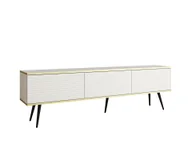 Szafki RTV - Komoda RTV Glamour Fronty Ryflowane Nowoczesna Szafka RTV Biały Mat złote Nogi 175 cm - miniaturka - grafika 1