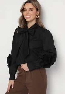 Czarna Koszula z Ozdobnym Wiązaniem i Falbankami Zalimira - Koszule damskie - miniaturka - grafika 1