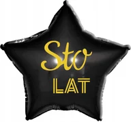 Balony i akcesoria - Balon foliowy gwiazda sto lat czarno złoty na hel lub powietrze - miniaturka - grafika 1