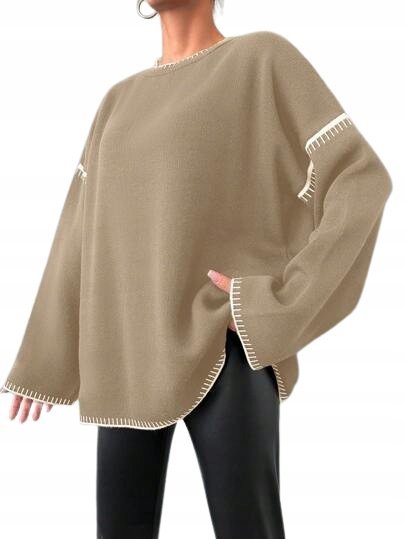 SWETER DAMSKI BRĄZOWY Z DŁUGIM RĘKAWEM CASUAL ŁSE