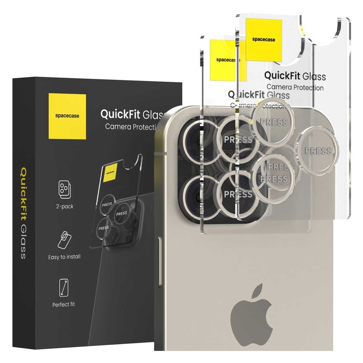 2x SZKŁO NA APARAT Spacecase QuickFit Camera iPhone 16 Pro / 16 Pro Max + INNOWACYJNY APLIKATOR ŁATWY MONTAŻ