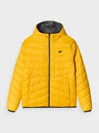 Kurtki i kamizelki sportowe męskie - Męska kurtka puchowa dwustronna 4F 4FWAW24TDJAM486 - szara/żółta - miniaturka - grafika 1