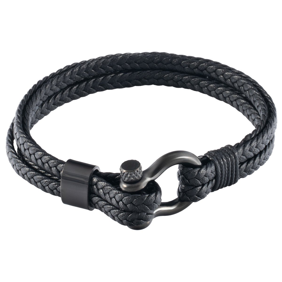 Czarna skórzana bransoletka męska z zapięciem na szeklę B-27