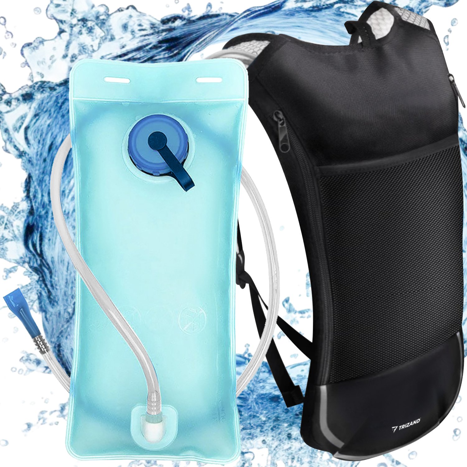 Trizand 23489 Ultralekki plecak sportowy z workiem na wodę 2 l, czarny