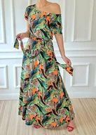 Sukienki - Maxi sukienka BOHO- kolorowe pióra z dzianiny - miniaturka - grafika 1