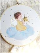 Pamiątka Chrztu Świętego - Aniołek na chmurce, obrazek na pamiątkę chrztu narodzin - miniaturka - grafika 1