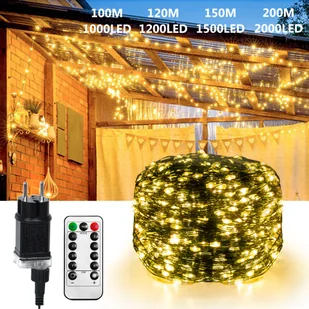 LZQ 120M LED lampki choinkowe wykonane z drutu miedzianego 1200 LED ciepłe białe lampki choinkowe z pilotem i wtyczką IP44 idealne do dekoracji świątecznych wewnątrz i na zewnątrz - Oświetlenie świąteczne - miniaturka - grafika 1