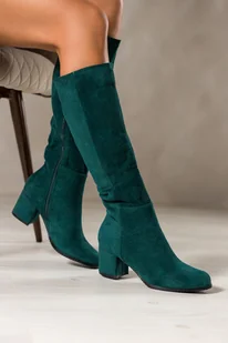 Zielone kozaki damskie przed kolano na słupku guma w cholewce Casu D18X10-DG-N - Kozaki damskie - miniaturka - grafika 1