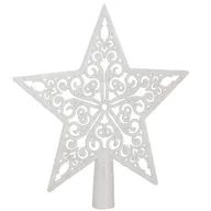 Ozdoby bożonarodzeniowe - Szpic na choinkę 22 cm czubek ażurowa gwiazda biała z brokatem - miniaturka - grafika 1