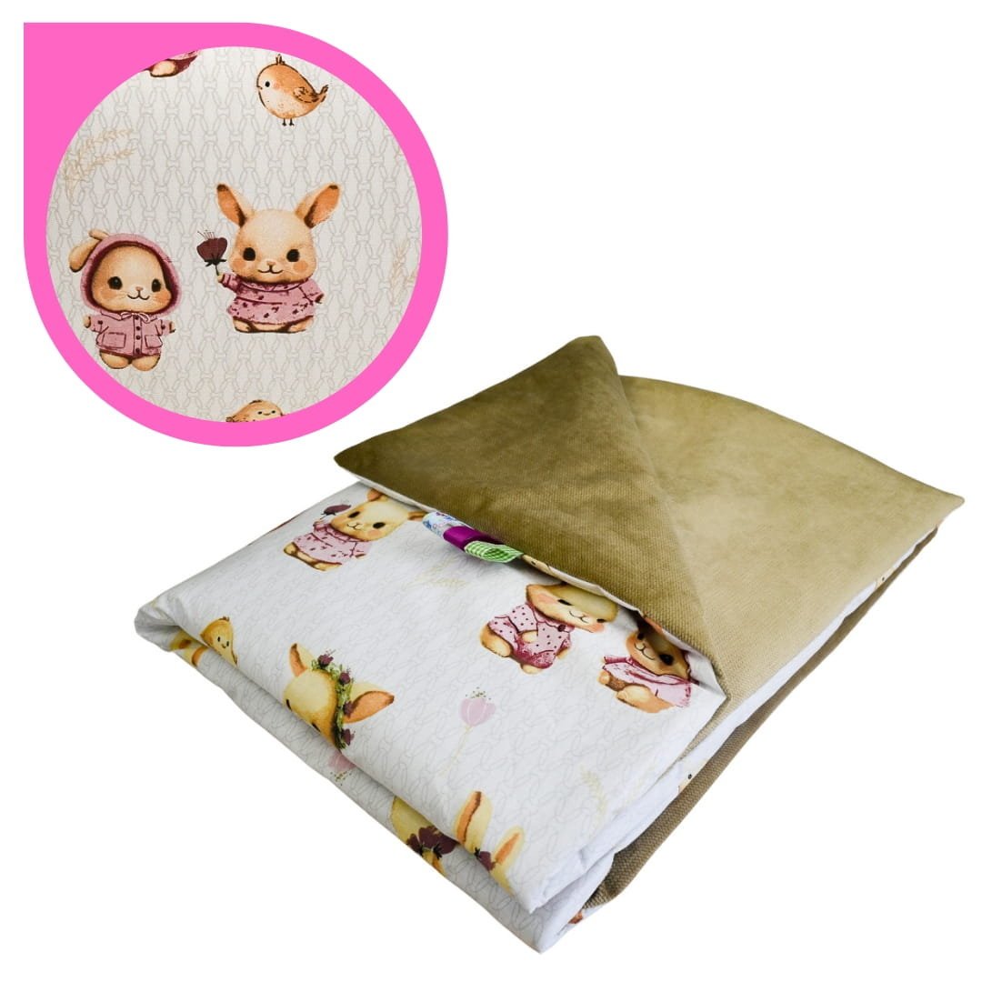 Kocyk Dziecięcy 75x100 Letni Króliczki Róż/Beż Bawełna/Velvet Polski Producent