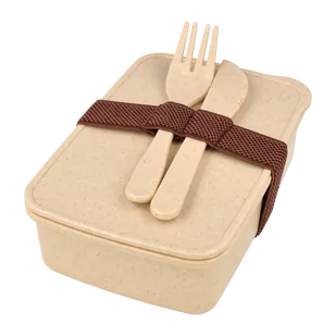 LunchBox ze sztućcami Beżowy 16 x 11 x 5cm - Zdrowa żywność - miniaturka - grafika 1
