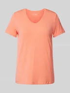 Koszulki i topy damskie - T-shirt z prążkowanym dekoltem w serek - miniaturka - grafika 1