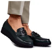 Półbuty damskie - Sergio Leone Półbuty Loafery Na Platformie Zielone Kjersti - miniaturka - grafika 1