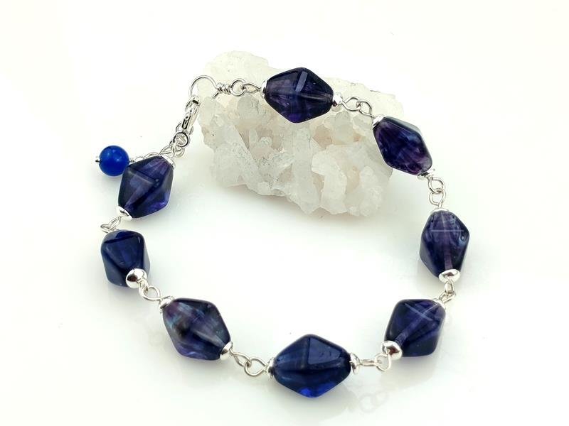 Bransoletka ze srebra Ag930 z kwarcem, obwód od 18 do 20 cm, waga 15.6 grama, rękodzieło