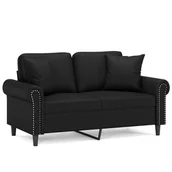 Sofy i kanapy - 2-osobowa sofa z poduszkami, czarna, 120 cm, sztuczna skóra - miniaturka - grafika 1