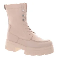 Botki damskie - Marco Tozzi Damskie Kremowe Botki Skórzane 39 - miniaturka - grafika 1