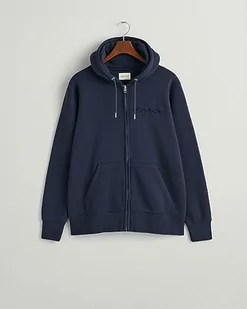GANT Męska bluza z kapturem Embossed Full Zip Hoodie, niebieski (Evening Blue), M - Bluzy męskie - miniaturka - grafika 1